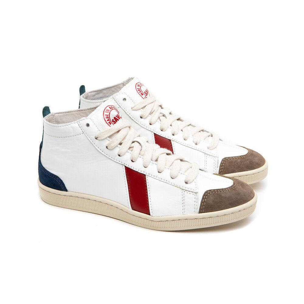 Sawa Tsagué leather sneaker in white, red and blue